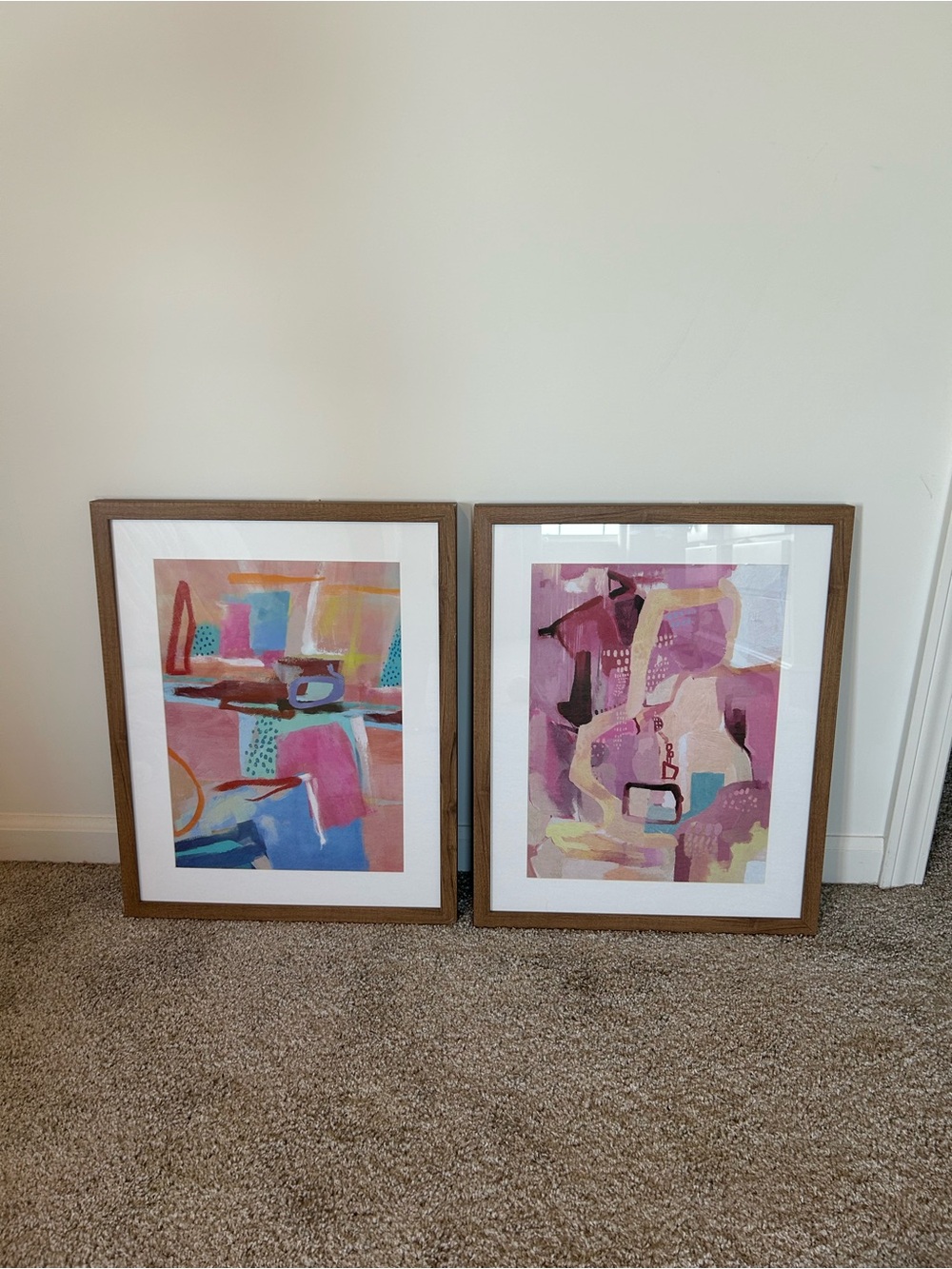 Abstract Pair Framed Art Prints in Pink and Blue